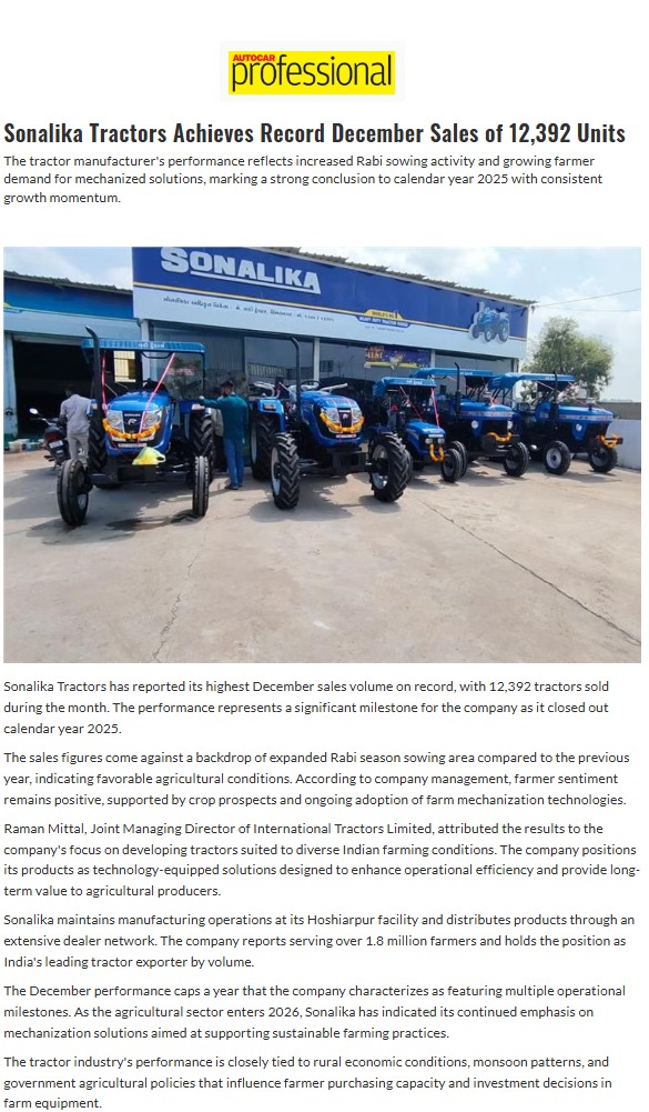 Sonalika’s December Performance Support a Positive 2026 Outlook